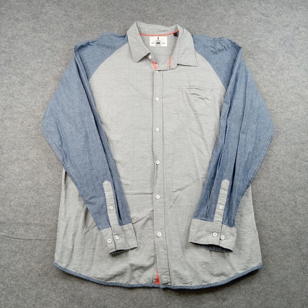 Jeans By Buffalo‎ Shirt Mens XL Gray Chambray Colorblock Button Front Casual
